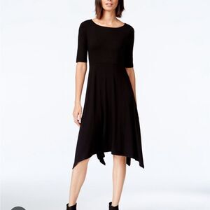 Eileen fisher viscose jersey handkerchief half sleeve scoop neck black dress M